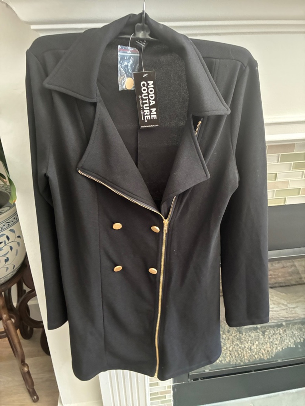 MODA ME COUTURE Black Double-Breasted Coat with Gold Hardware